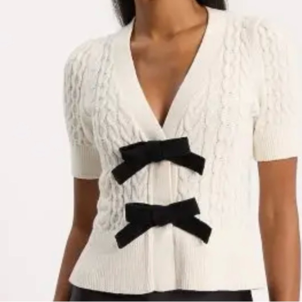 Express V-Neck Sweater White and Black Two-Tone